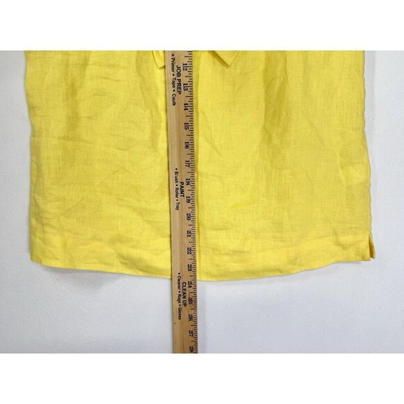 Talbots Sleeveless 100% Linen Top Size 4 Dandelion Yellow Bow Accent Split Neck - Picture 7 of 9